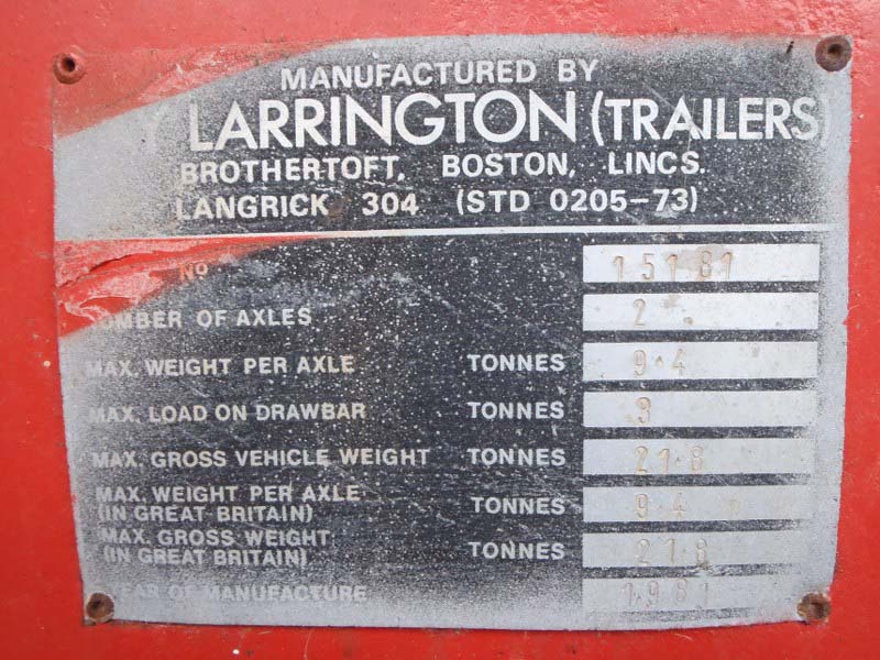 Richard Larrington 16 Tonne Trailer For Sale
